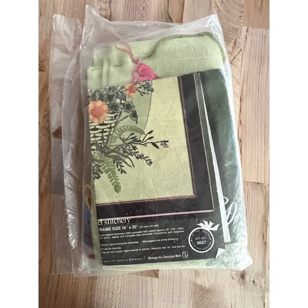 Paragon Crewel Embroidery Kit Floral Basket 16 x 20 Work In Progress